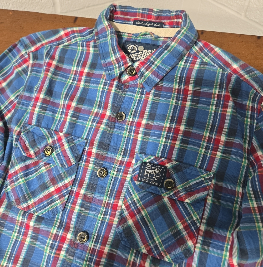 Superdry The Lumberjack Twill Plaid Cotton Button Down Shirt Mens Medium